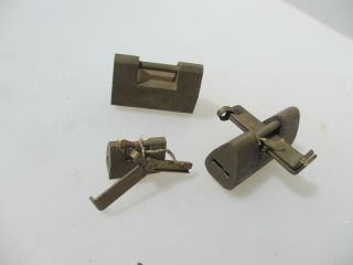 Unusual Small Vintage Brass Padlock Lock with Brass Key Old Antique x3 7