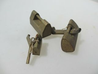 Unusual Small Vintage Brass Padlock Lock with Brass Key Old Antique x3 8