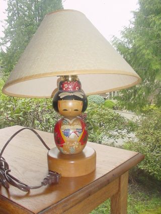 Vintage Japanese Wood Kokeshi Doll Lamp