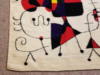 Vintage Mid Century Modern Joan Miro Upside Down Figures Wool Abstract Tapestry 3