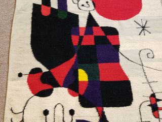 Vintage Mid Century Modern Joan Miro Upside Down Figures Wool Abstract Tapestry 4