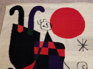 Vintage Mid Century Modern Joan Miro Upside Down Figures Wool Abstract Tapestry 5