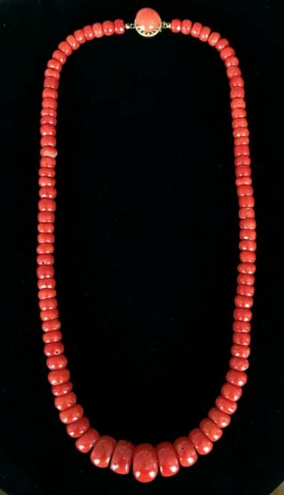 Antique Mediterranean Red Coral Rondelle Bead Necklace 59.  6 Grams
