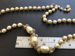 Sign Miriam Haskell Large Baroque Pearls Rhinestone Necklace Jewelry 46” Long 10