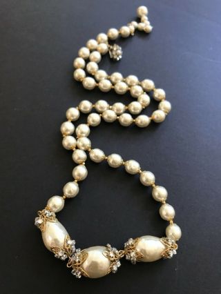 Sign Miriam Haskell Large Baroque Pearls Rhinestone Necklace Jewelry 46” Long 5
