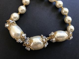 Sign Miriam Haskell Large Baroque Pearls Rhinestone Necklace Jewelry 46” Long 6