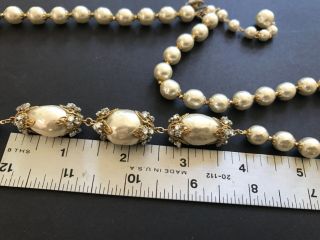 Sign Miriam Haskell Large Baroque Pearls Rhinestone Necklace Jewelry 46” Long 9
