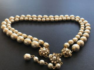 2/strands Sign Miriam Haskell Large Baroque Pearls Rhinestone Necklace Jewelry
