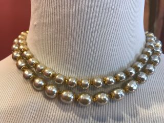 2/Strands Sign Miriam Haskell Large Baroque Pearls Rhinestone Necklace Jewelry 2