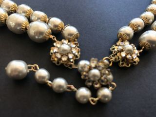 2/Strands Sign Miriam Haskell Large Baroque Pearls Rhinestone Necklace Jewelry 3