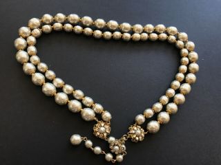 2/Strands Sign Miriam Haskell Large Baroque Pearls Rhinestone Necklace Jewelry 4