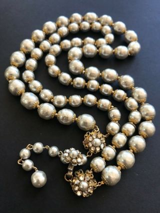 2/Strands Sign Miriam Haskell Large Baroque Pearls Rhinestone Necklace Jewelry 5