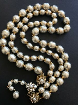 2/Strands Sign Miriam Haskell Large Baroque Pearls Rhinestone Necklace Jewelry 6