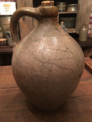 Antique Early Small 1/2 Gal Ovoid Salt Glaze Stoneware Jug Crock 9.  5” Tall