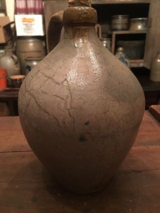 Antique Early Small 1/2 Gal Ovoid Salt Glaze Stoneware Jug Crock 9.  5” Tall 2