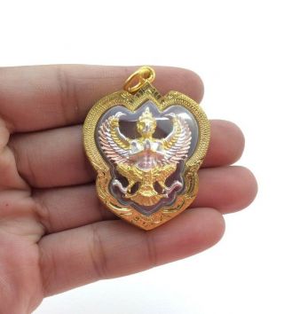 Old Thai Amulet Gold Garuda Change Lucky Good Luck Rich Prosperity Micron Frame