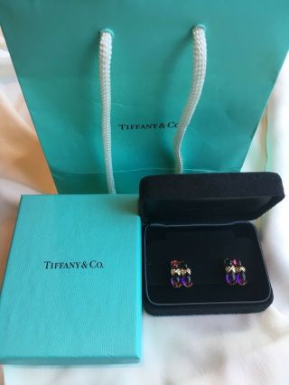 Tiffany 18k Gold Paloma Picasso Diamond / Peridot / Amethyst Clip On Earrings