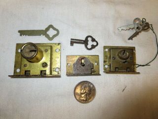 3 Vintage Brass Cabinet - Desk Drawer - Slot Machine Locks With Keys