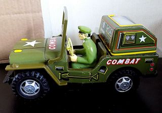 Vintage Tinplate & Plastic Battery - Operated Us Army Combat Jeep,  Mt,  Japan,  60s