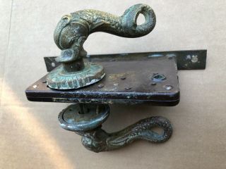 Fish Shaped,  Very Unique Antique Vintage Set Of Brass Door Knobs,  And Lock