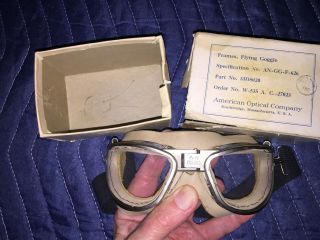 Vintage Rare Wwii Flying Goggle,  Amer.  Optical Co. ,  Box,  Authentic