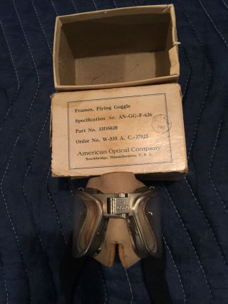 Vintage Rare WWII Flying Goggle,  Amer.  Optical Co. ,  Box,  Authentic 2