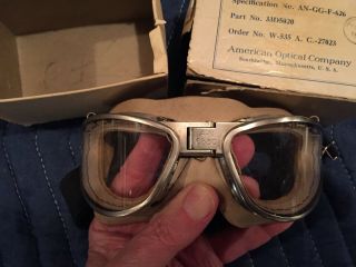 Vintage Rare WWII Flying Goggle,  Amer.  Optical Co. ,  Box,  Authentic 3