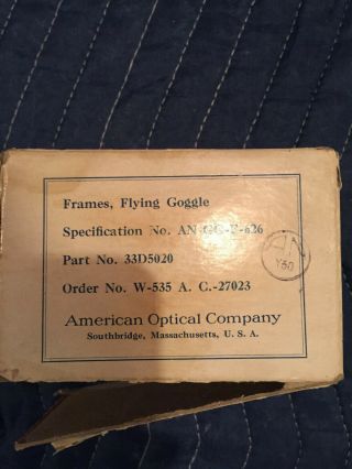 Vintage Rare WWII Flying Goggle,  Amer.  Optical Co. ,  Box,  Authentic 6