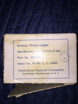 Vintage Rare WWII Flying Goggle,  Amer.  Optical Co. ,  Box,  Authentic 8