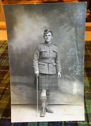 Wwi Rppc British Soldier Wearing Kilt Captain Harris Scottish Glengarry Postcard