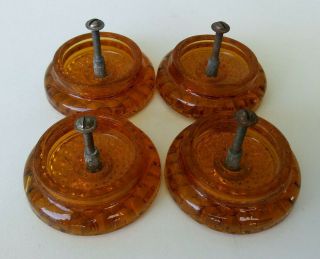 VINTAGE ART DECO AMBER GLASS DRAWER PULL KNOBS - SET OF 4 2