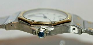 Vintage Santos De Cartier Automatic 18K Gold Steel Watch Blue Sapphire Octagonal 10