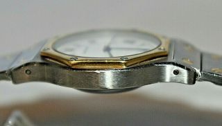 Vintage Santos De Cartier Automatic 18K Gold Steel Watch Blue Sapphire Octagonal 11