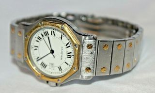 Vintage Santos De Cartier Automatic 18K Gold Steel Watch Blue Sapphire Octagonal 2