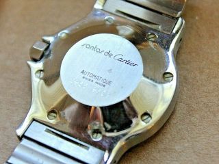 Vintage Santos De Cartier Automatic 18K Gold Steel Watch Blue Sapphire Octagonal 9