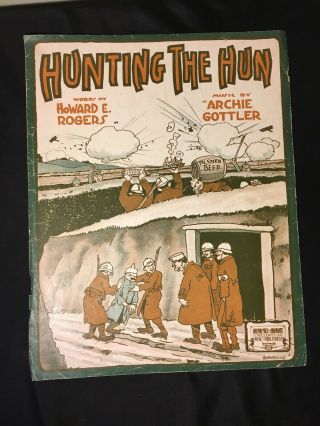 1918 Antique Wwi Hunting The Hun Sheet Music Rogers & Gottler