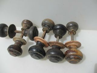 Antique Wooden Door Knobs Handles 1 Plate Old Vintage Wood - £21 A Set