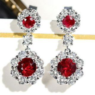 2.  02ct 100 Natural Diamond 14k White Gold Pigeon Blood Red Ruby Earrings E445