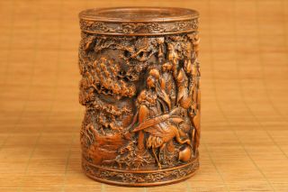 Chinese Old Boxwood Hand Carved Buddha Sage Vase / Brush Pot