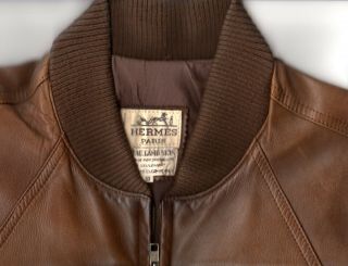 Hermes Paris Mens Authentic Vintage Brown Lamb Leather Jacket Size 52 Or Large