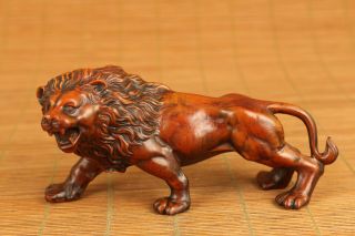 Japanese Old Boxwood Hand Carved Leo Statue Netsuke Collectable Ornament