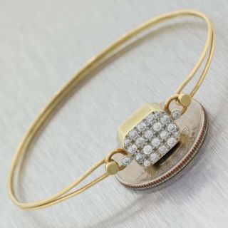 Vintage Estate Solid 14k Yellow Gold 1.  00ctw Diamond Cluster Bangle Bracelet 5