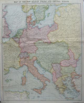 1914 Map Balkan States & Central Europe Bosnia Turkey Bulgaria Germany