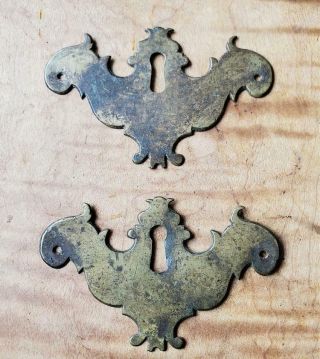 Set Of 2 Antique Brass Chippendale Escutcheons