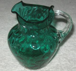 Antique/vintage Hand Blown Emerald Green Art Glass Pitcher - 5 " Height