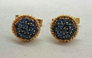 Rare Vintage 6.  0ctw Blue Sapphire 14k Yellow Gold Cufflinks