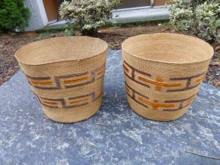 Antique Tlingit Twined Spruce Root Basket with Geometric Design 1 2