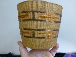 Antique Tlingit Twined Spruce Root Basket with Geometric Design 1 4