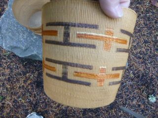 Antique Tlingit Twined Spruce Root Basket with Geometric Design 1 5