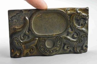 Tibet Collectable Handwork Decor Old Jade Carve Royal Palance Dragon Ink - Stones